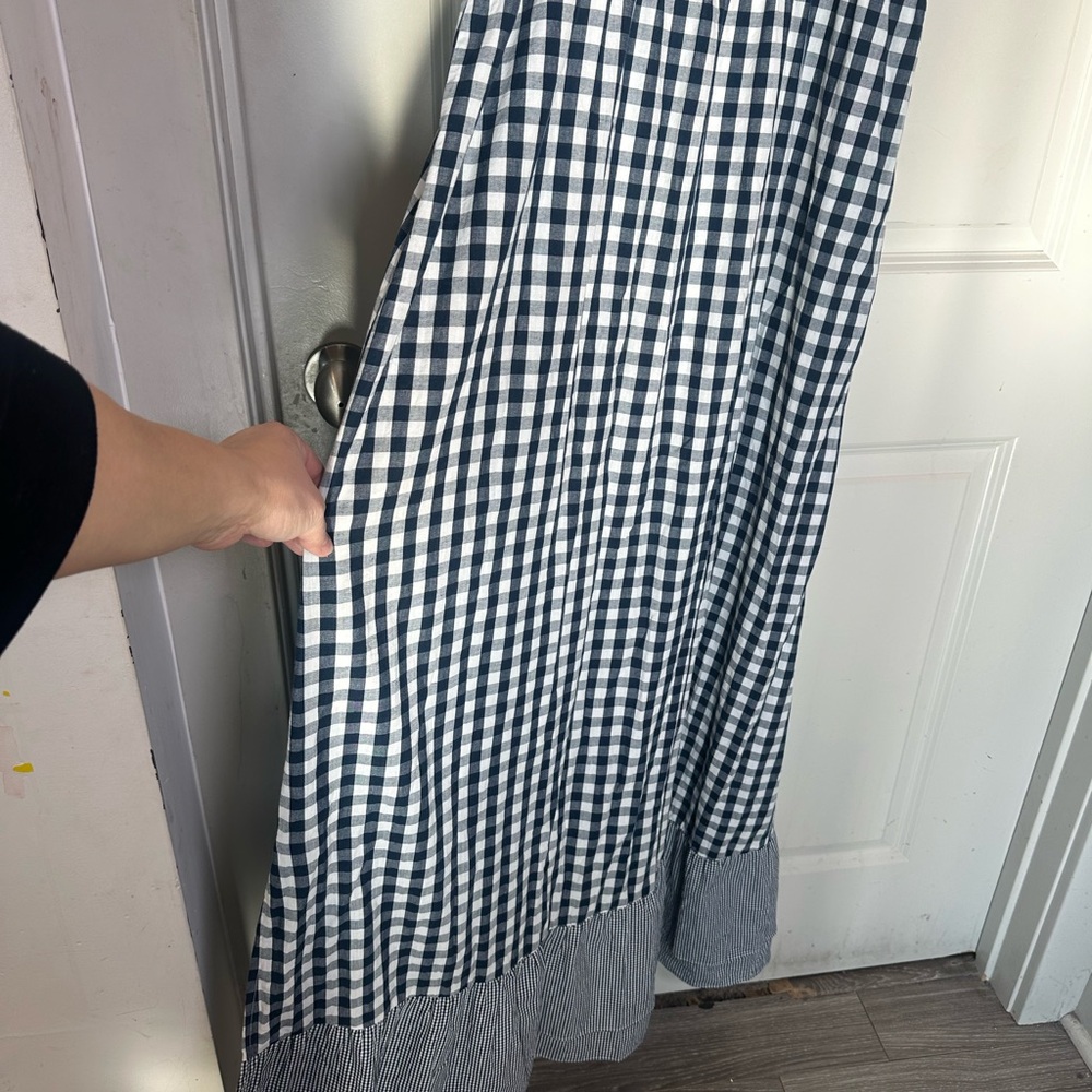 Amalli Talli Blue/White Gingham Check Cotton Smocked Front Maxi Tall Dress, XL - Picture 8 of 11